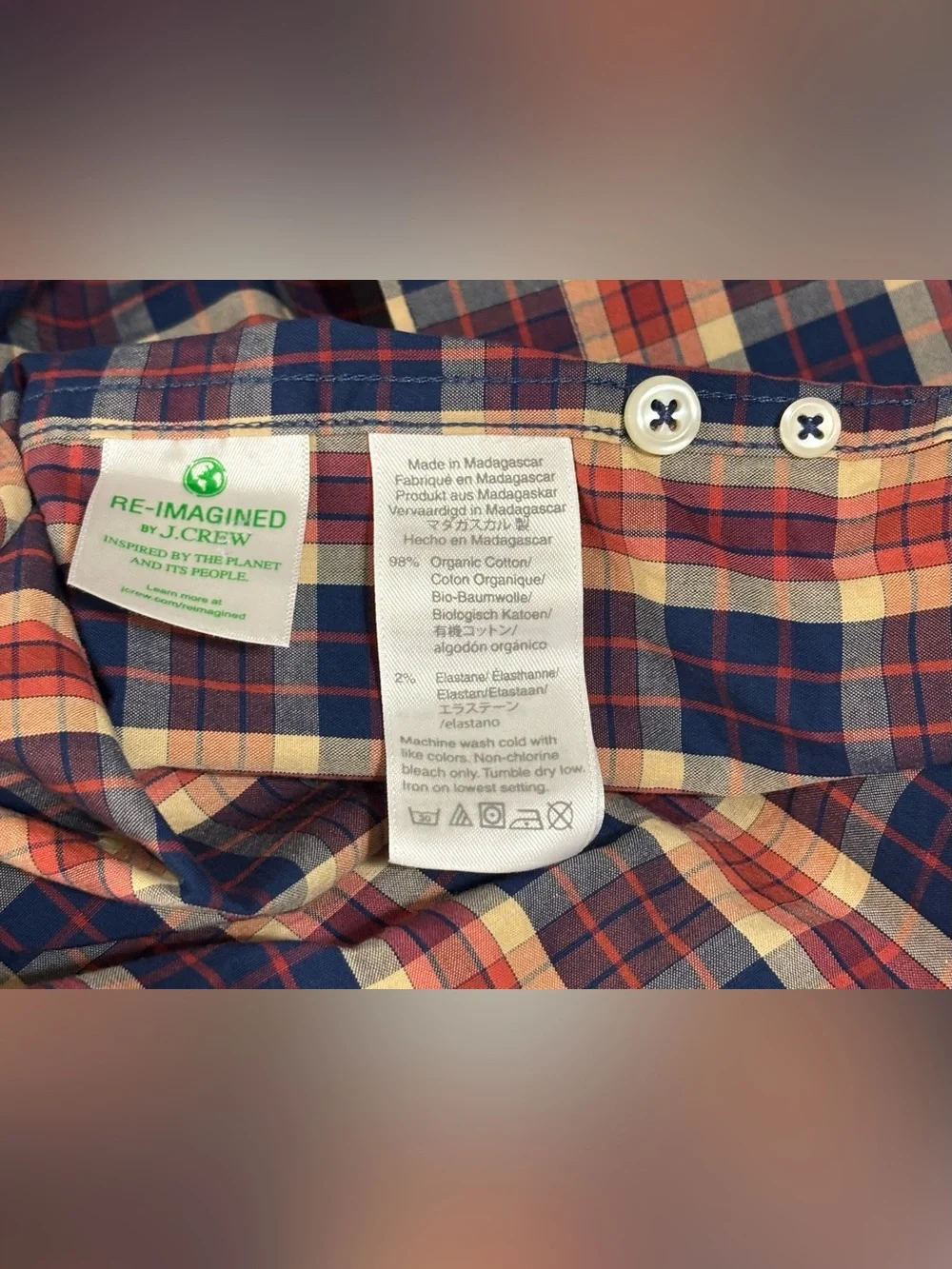 J.Crew Men’s XS Secret Wash Organic Cotton Stretch Plaid Slim Untucked Shirt